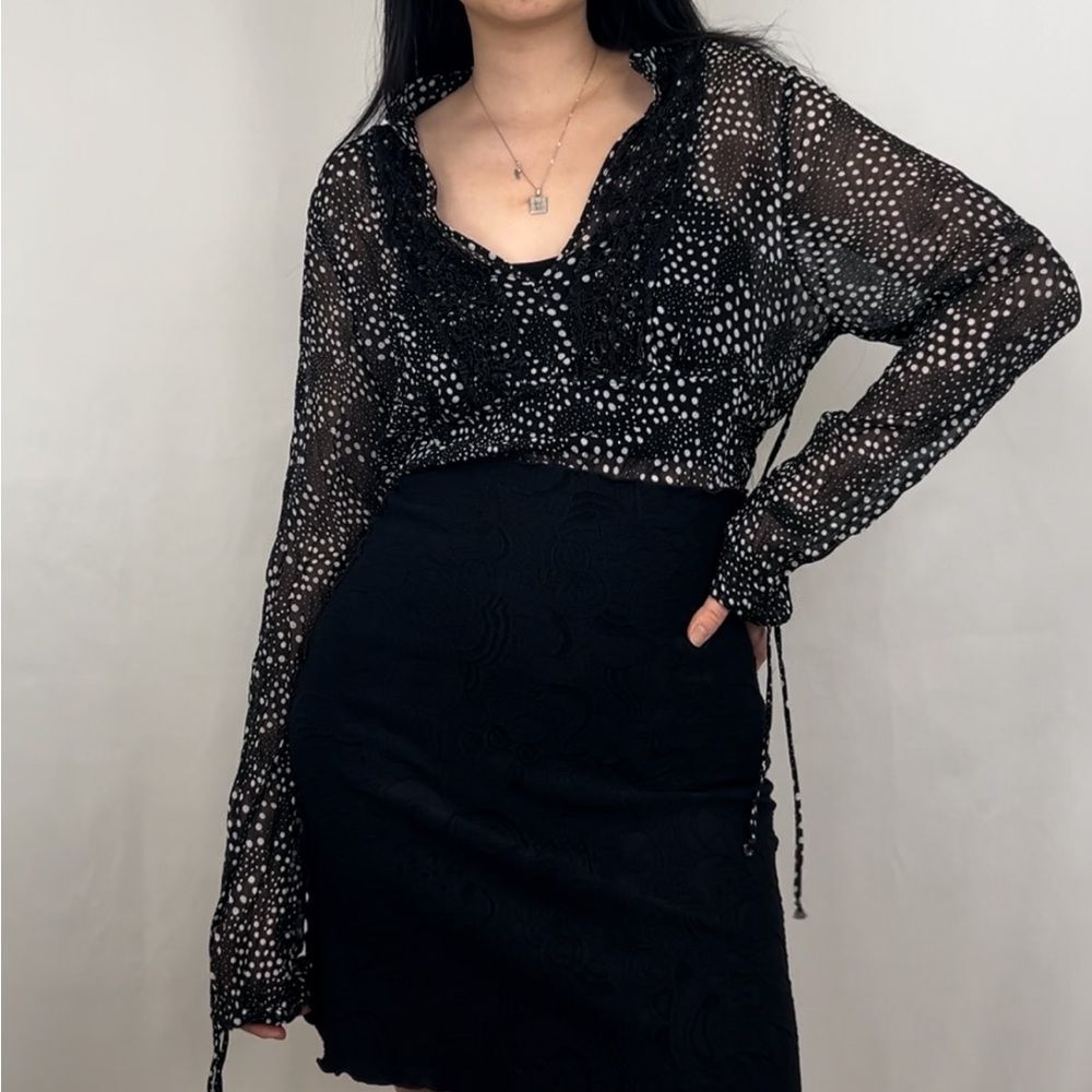 Vintage Black and White Polka Dot Long Sleeve Blouse